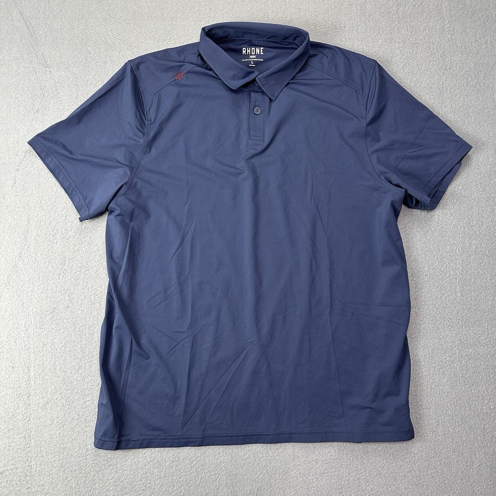 RHONE Mens Large Blue Delta Pique Polo Performance Golf Polo Shirt Short Sleeve